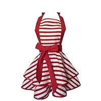 Hyzrz Lovely Handmade Cotton Retro Aprons for Women Girls Cake Kitchen Cook Apron for Mother's Gift (Red)