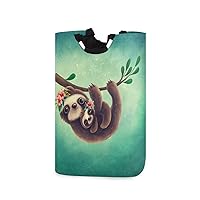 ALAZA Large Laundry Basket Cute Sloth Mom and Baby Vintage Laundry Bag Hamper Collapsible Oxford Cloth Stylish Home Storage Bin with Handles, 22.7 Inch