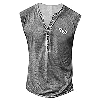 Mens Sleeveless Henley Shirt Workout Tank Tops Shirt V-Neck Beach Yoga Casual Tops Streetwear Distressed Vest