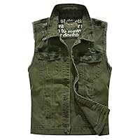 ebossy Men's Ripped Distressed Denim Vest Sleeveless Button Up Jean Vest Jacket