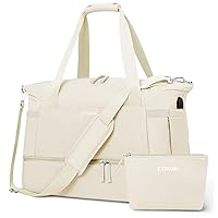 ETRONIK Gym Bag for Women, Travel Duffel Bag with USB Charging Port, Weekender Overnight Bag with Wet Pocket and Shoes Compartment for Women, Travel, Gym, Yoga (Beige)