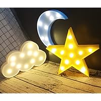 Decorative LED Crescent Moon Cloud and Star Night Lights Lamps Marquee Signs Letters for Baby Nursery Decorations Gifts for Children (Moon Cloud and Star)