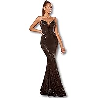 Exclusive Long Women Sexy Summer Formal Gowns Evening Dress Black Sequin Deep V Cocktail Dress
