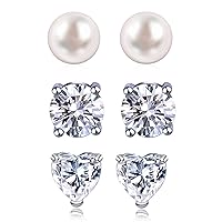 Birthstone Sterling Silver Stud Earrings for Girls Baby Hypoallergenic Sensitive Ears Comfy 3mm Small Cubic Zirconia Pearl Sets Multiple Piercing Cartilage Women Jewelry Gifts
