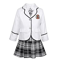 Boy Girls' JK School Uniform Set Long Sleeve British Style Sailor's Suit Cosplay Collar Shirt with Plaid Skirt Set