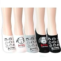 For Women Girls Colorful Peanuts Snoopy No Show Low Cut Socks (A1. L - 5 Pairs) (A1. Back Point - 5 Pairs)