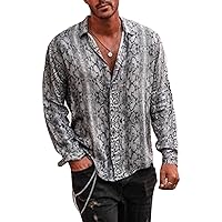 Men's Printed Snake Lapel Long Sleeve Shirt Casual Print Button Dress Shirt Snake Skin Design No Pleats Shirt