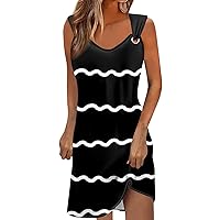 Womens Summer Dress 2024 Casual Scoop Neck Sleeveless Fashion Boho Floral Beach Dress Sundress A-Line Dress