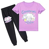 Toddler Cute Tracksuit Set Cinnamoroll Short Sleeve Crewneck Tee Shirt with Jogger Pants for Boy Girls