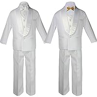 5-7pc Kid White Satin Shawl Lapel Suits Tuxedo Gold Bow Necktie Vest Sm-20