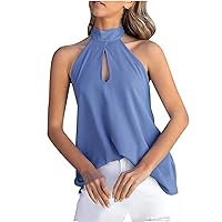 Womens Chiffon Keyhole Neck Dressy Halter Tank Tops Summer Casual Loose Fit Comfy Elegant Sleeveless Tunic Shirts