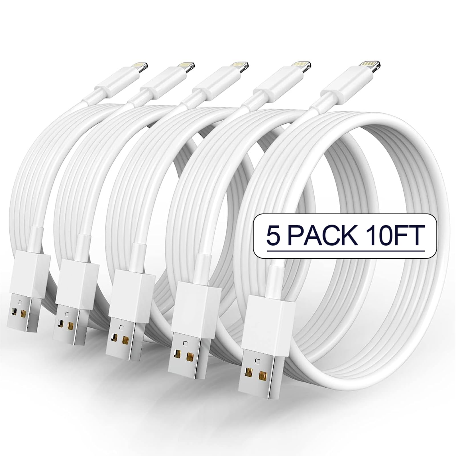 5 Pack(10FT)[Apple MFi Certified] iPhone Charger Long Lightning Cable Fast Charging iPhone Charger Cord Compatible iPhone 14/14 Pro Max/13 Pro Max/12/11 Pro Max/Mini/XS MAX/XR/XS/X/8/7/Plus/6 iPad