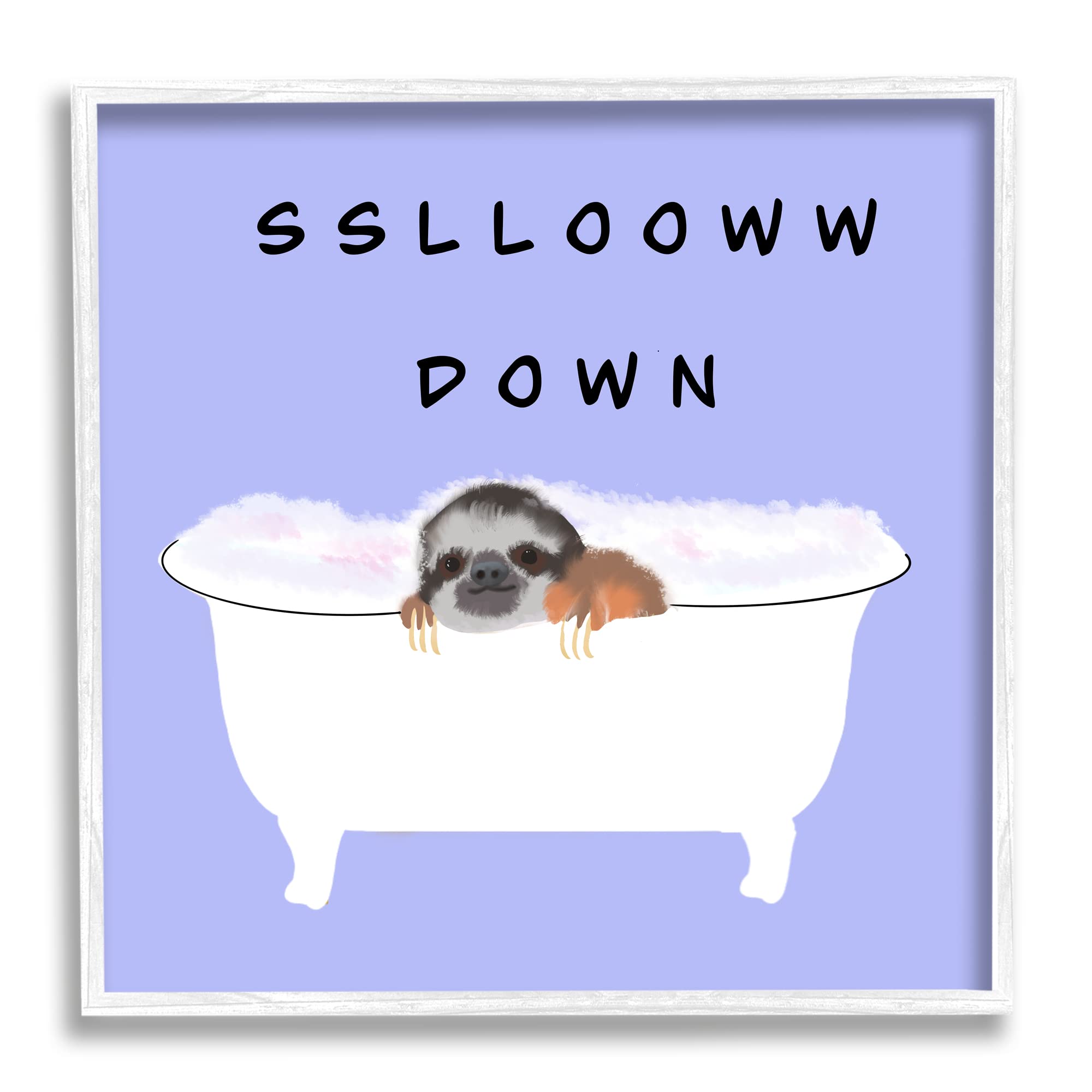 Stupell Industries Slow Down Baby Sloth Bubble Bath Lavender Purple, Designed by Ashley Singleton White Framed Wall Art, 24 x 24