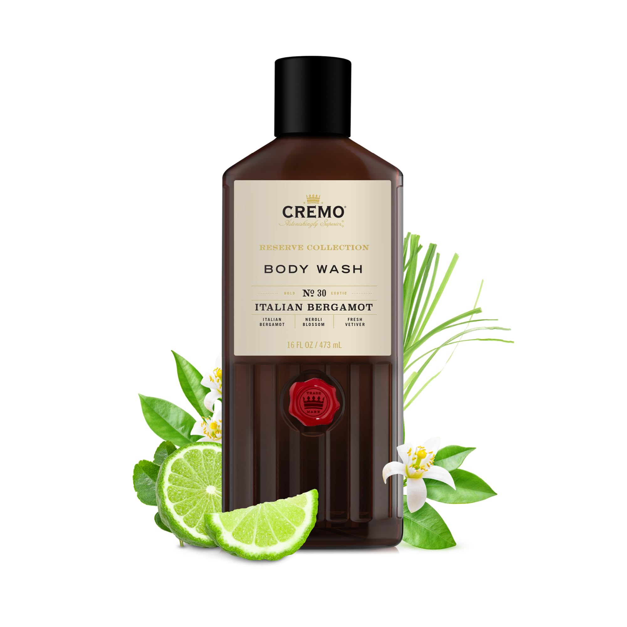 Cremo Rich-Lathering Italian Bergamot Body Wash, Notes of Italian Bergamot, Neroli Blossom, and Fresh Vetiver, 16 Fl Oz