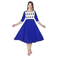 Women's Dress Cotton Tunic Party Wear Frock Suit Animal Print Maxi Royal Blue Color Plus Size