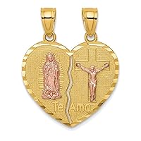 14K Two-tone Gold Reversible Lady of Guadalupe & Crucifix Breakapart Pendant