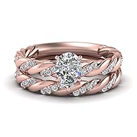 GIA Certified 3/4 Ctw Natural Diamond Twisted Vine Bridal Wedding Ring Set 14K Solid Gold 1/2 Carat Center Stone (Premium Collection Diamond Ring)