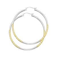 14K Yellow White Gold 2mm Diamond Cut Satin Hoop Earrings Size - (Diameter - 45 MM)
