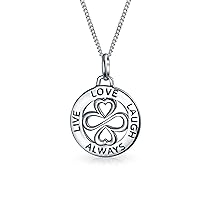 Amulet Talisman Intertwine Symbol Heart Infinity Clover For Love Luck Unity Inspirational Words Round Disc BFF Pendant Necklace For Women Teens .925 Sterling Silver Crystal 12 Birth Month Color