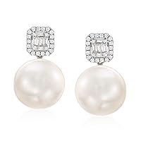 Ross-Simons 12-14mm Cultured Pearl and .42 ct. t.w. Diamond Earrings in 18kt White Gold