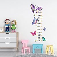 Colorful Butterflies Bees Height Chart Sticker, Growth Height Chart Measurement Removable Wall Sticker Decal, Children Kids Baby Home Room Nursery DIY Decorative Adhesive Art Wall Mural