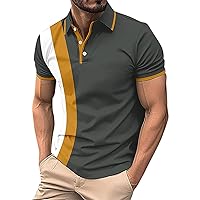 Mens Polo Shirts Fashion Contrast Color Short Sleeve Button Down Shirts Comfortable Sweat Wicking Casual T-Shirt