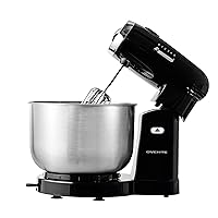 OVENTE Electric Kitchen Stand Mixer with 3.5-Quart Removable Stainless Steel Mixing Bowl, 5 Speed Control, 250-Watt Power, 2 Blender Attachment Egg Beater Whisk & Dough Hook Black SM680B