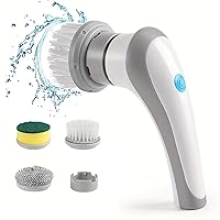 Cordless Handheld Rechargeable Electric Rotary Scrubber with 3 Replaceable Brush Heads, Suitable for Cleaning Tableware/Bathroom/Floor/Sink/Window