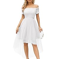 Womens Off The Shoulder Short Sleeve High Low Prom Dresses 2024 for Wedding Guest Cocktail Party Formal Dress