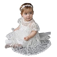 2Pcs Baby Girl's Lace Bow Baptism Dress Sequins Rhinestones Gown Christening Outfits Suit with Shoes