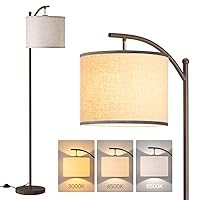 addlon Floor Lamp for Living Room with 3 Color Temperatures, Standing lamp with Linen lampshade for Bedroom, Office, Lamps with 9W LED Bulb Included - Brown with Beige Shade