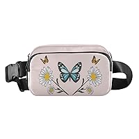 Butterfly Daisy Spring Belt Bag for Women Men Water Proof Sling Bags with Adjustable Shoulder Tear Resistant Fashion Waist Packs for Hiking