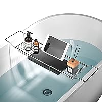 Bathtub Caddy Tray for Luxury Bath Stainless Steel Bath Tub Table Shower Caddy Expandable iPad Pro (75-90cm)