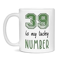 Jaynom 39 Is My Lucky Number Golf Ceramic Birthday Coffee Mug for Golfers, 11-Ounce White