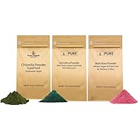 PURE ORIGINAL INGREDIENTS Beet Root, Spirulina, & Chlorella Powder Bundle (1lb), Non GMO, Herbal Supplements