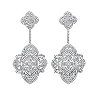 CZ Earrings Platinum Color Elegant Jewelry Full Cubic Shiny Shiny Hanging Earrings (Color : 01, Size : 66mm)