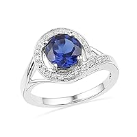 Sterling Silver Lab Create Blue Sapphire and Round Diamond Engagement Ring (1.93Cttw)