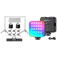 NEEWER Photo Studio Backdrop Support System, 10ft Wide 6.6ft High Adjustable Background Stand with 4 Crossbars, 6 Backdrop Clamps, 2 Sandbags, and Bag for Photography, RGB61 RGB Video Light Included