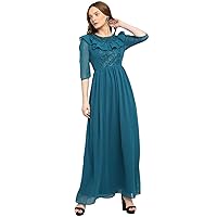 Jessica-Stuff Solid Georgette Blend Stitched Flared/A-line Gown (Blue) (1029)