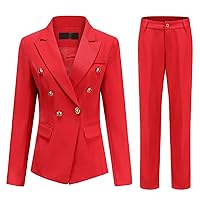YUNCLOS Women's 2 Pieces Vintage Office Lady Suit Set One Button Blazer and Suit Pants