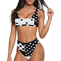Sport Top & High-Waisted Bikini Swimsuit Women Sexy Polka Dot Cute Swimwear