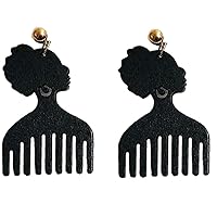 1 Pair Women's Afrocentric Earrings Head and Comb Shape Wood Earring Geometric Ear Jewelry Gifts