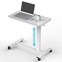 Overbed Table Height Adjustable Pneumatic Hospital Bed Table with Lockable Wheels Rolling Bedside Table Standing Desk Bed Table for Home Office Height 29