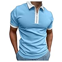 Mens Casual Quarter Zipper Up Polo Shirts Short Sleeve Golf T Shirt Slim Fit Lapel Classic Stretch Ribbed Knit Zip Tops