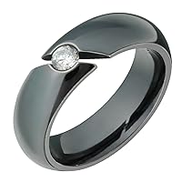 Elina Stunning Black Titanium Ring with Diamond Comfort Fit 6mm Wide Engagement Band For Him N Her