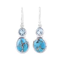 NOVICA Handmade .925 Sterling Silver Blue Topaz Dangle Earrings Composite Turquoise Reconstituted India Birthstone [1.9 in L x 0.6 in W x 0.3 in D] 'Tidal Dream'