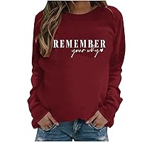 Women's Letter Print Pullover Sweatshirts REMEMBER YOUR WHY Graphic Shirts Casual Raglan Sleeve Tops Sweater Blouse