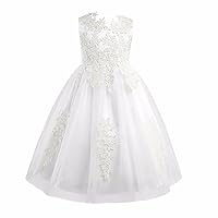 FEESHOW Crochet Embroidered Flower Girl Dress Princess Pageant Formal Wedding Bridesmaid Party Prom Dress