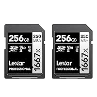 Lexar 256GB (2-Pack) Professional 1667x SDXC Memory Cards, UHS-II, C10, U3, V60, Full-HD & 4K Video, Up To 250MB/s Read, for Professional Photographer, Videographer, Enthusiast (LSD1667256G-B2NNU)