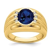 3.4 To 14.8mm 10k Gold Created Sapphire and Diamond Mens Ring Size 10.00 Jewelry for Men